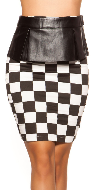 pencilskirt with peplum in squarelook Blackwhite